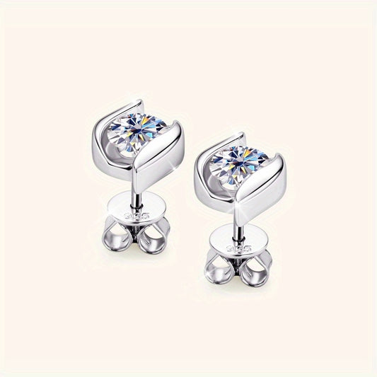 925 Sterling Silver 0.5 Carats * 2 Moissanite Geometric Stud Earrings Fashion Light Luxury Sense Of Luxury Niche Design Earrings Earrings Earrings Valentine's Day Anniversary Surprise Creative Personality Sweet Romantic Fresh